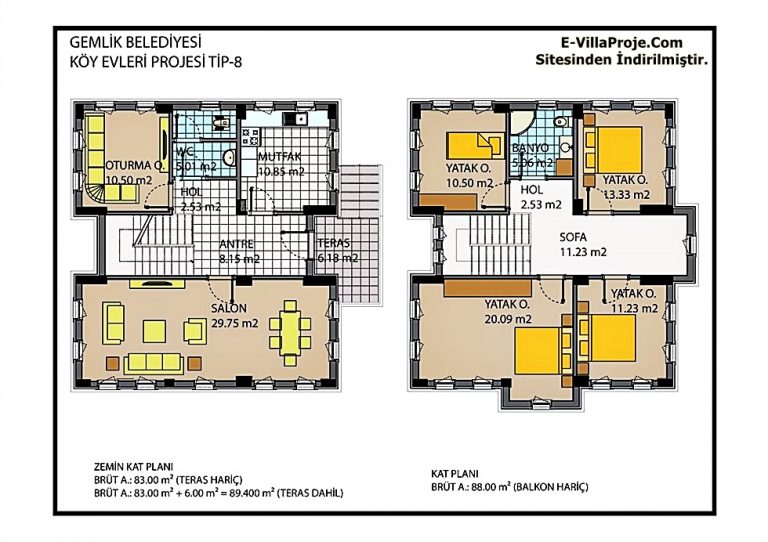 Balıkesir Gemlik Belediyesi Köy Evleri Projesi (Plan ve 3D Görüntüler